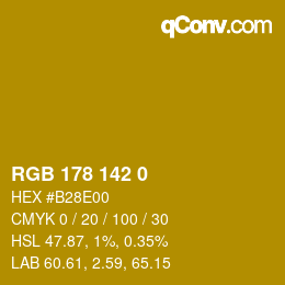 Color code: RGB 178 142 0 | qconv.com