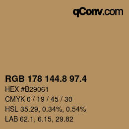 カラーコード: RGB 178 144.8 97.4 | qconv.com