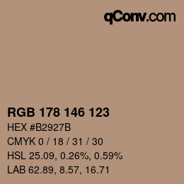 Color code: RGB 178 146 123 | qconv.com