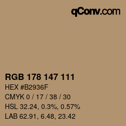 Color code: RGB 178 147 111 | qconv.com