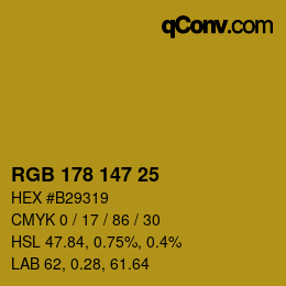 Color code: RGB 178 147 25 | qconv.com