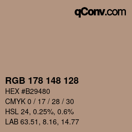 Color code: RGB 178 148 128 | qconv.com