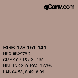 Color code: RGB 178 151 141 | qconv.com