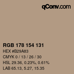 颜色代码: RGB 178 154 131 | qconv.com