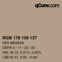 Color code: RGB 178 158 137 | qconv.com