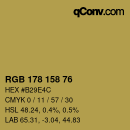 Color code: RGB 178 158 76 | qconv.com