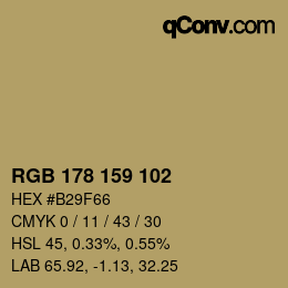 Color code: RGB 178 159 102 | qconv.com