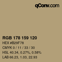 Color code: RGB 178 159 120 | qconv.com