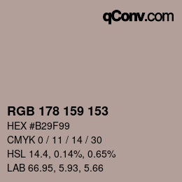 Color code: RGB 178 159 153 | qconv.com
