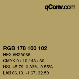 Color code: RGB 178 160 102 | qconv.com