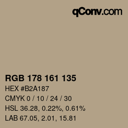 Color code: RGB 178 161 135 | qconv.com