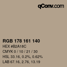 カラーコード: RGB 178 161 140 | qconv.com
