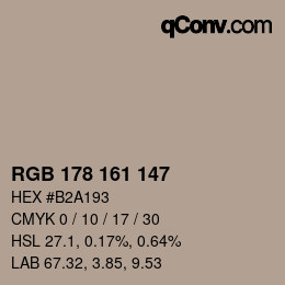 Color code: RGB 178 161 147 | qconv.com