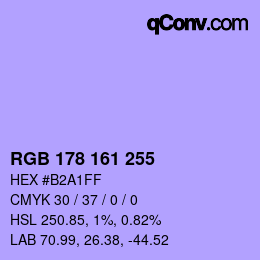 Color code: RGB 178 161 255 | qconv.com