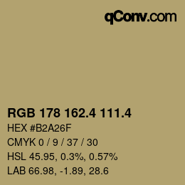 カラーコード: RGB 178 162.4 111.4 | qconv.com