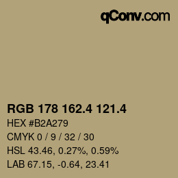 カラーコード: RGB 178 162.4 121.4 | qconv.com