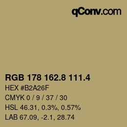 カラーコード: RGB 178 162.8 111.4 | qconv.com