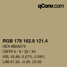 カラーコード: RGB 178 162.8 121.4 | qconv.com