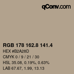 カラーコード: RGB 178 162.8 141.4 | qconv.com