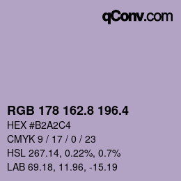 カラーコード: RGB 178 162.8 196.4 | qconv.com
