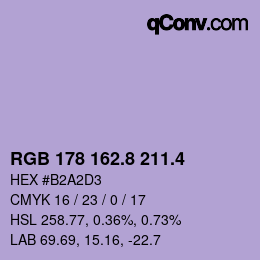 カラーコード: RGB 178 162.8 211.4 | qconv.com