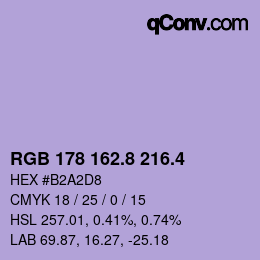 カラーコード: RGB 178 162.8 216.4 | qconv.com