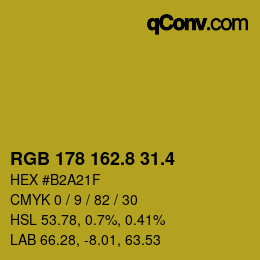 カラーコード: RGB 178 162.8 31.4 | qconv.com