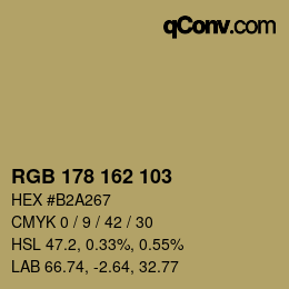 颜色代码: RGB 178 162 103 | qconv.com