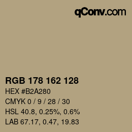 Color code: RGB 178 162 128 | qconv.com