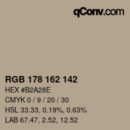 Color code: RGB 178 162 142 | qconv.com