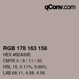 Código de color: RGB 178 163 158 | qconv.com
