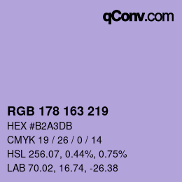 Color code: RGB 178 163 219 | qconv.com