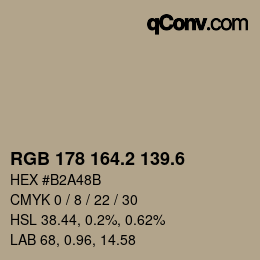 カラーコード: RGB 178 164.2 139.6 | qconv.com