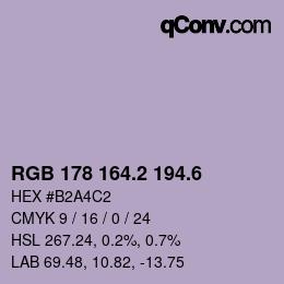カラーコード: RGB 178 164.2 194.6 | qconv.com