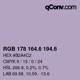 カラーコード: RGB 178 164.6 194.6 | qconv.com