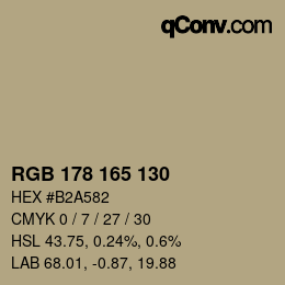 Color code: RGB 178 165 130 | qconv.com