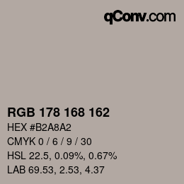 カラーコード: RGB 178 168 162 | qconv.com