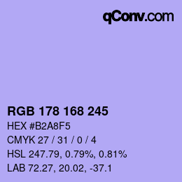 カラーコード: RGB 178 168 245 | qconv.com