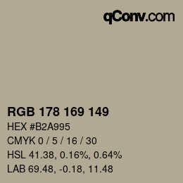 Código de color: RGB 178 169 149 | qconv.com