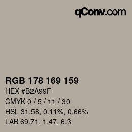 颜色代码: RGB 178 169 159 | qconv.com