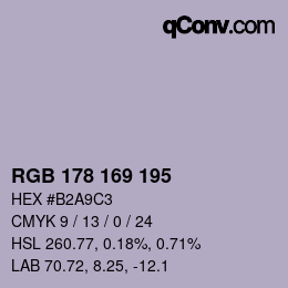 Color code: RGB 178 169 195 | qconv.com