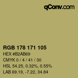 Color code: RGB 178 171 105 | qconv.com