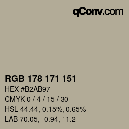 Color code: RGB 178 171 151 | qconv.com