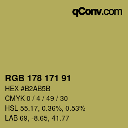Color code: RGB 178 171 91 | qconv.com