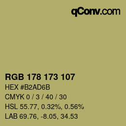 Color code: RGB 178 173 107 | qconv.com