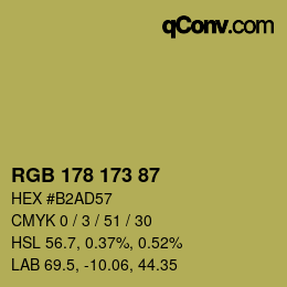 颜色代码: RGB 178 173 87 | qconv.com
