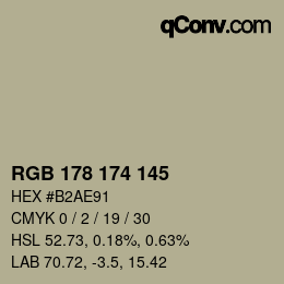 Color code: RGB 178 174 145 | qconv.com