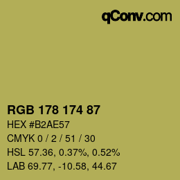Code couleur: RGB 178 174 87 | qconv.com