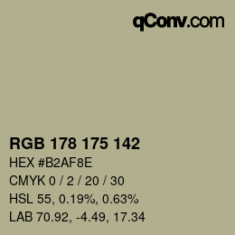 Color code: RGB 178 175 142 | qconv.com