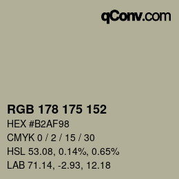 Código de color: RGB 178 175 152 | qconv.com